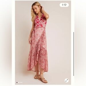 Ranna Gill Alexandra Embroidered Wrap Maxi Dress Beaded Floral Small